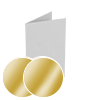 Klapp-Visitenkarten hoch 5/5 farbig mit beidseitig vollflächiger UV-Lackierung <br>beidseitig bedruckt (CMYK 4-farbig + 1 Gold-Sonderfarbe)