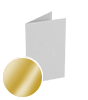 Klapp-Visitenkarten hoch 5/5 farbig mit einseitigem vollflächigem UV-Lack <br>beidseitig bedruckt (CMYK 4-farbig + 1 Gold-Sonderfarbe)