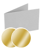 Klapp-Visitenkarten quer 5/5 farbig mit beidseitig vollflächiger UV-Lackierung <br>beidseitig bedruckt (CMYK 4-farbig + 1 Gold-Sonderfarbe)