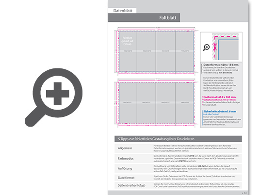 Product Bild faltblatt__gefalzt_auf_din_a6__8-seiter_(wickelfalz)__beidseitig_bedruckt_(4_4_farbig_+_1_sonderfarbe_hks)